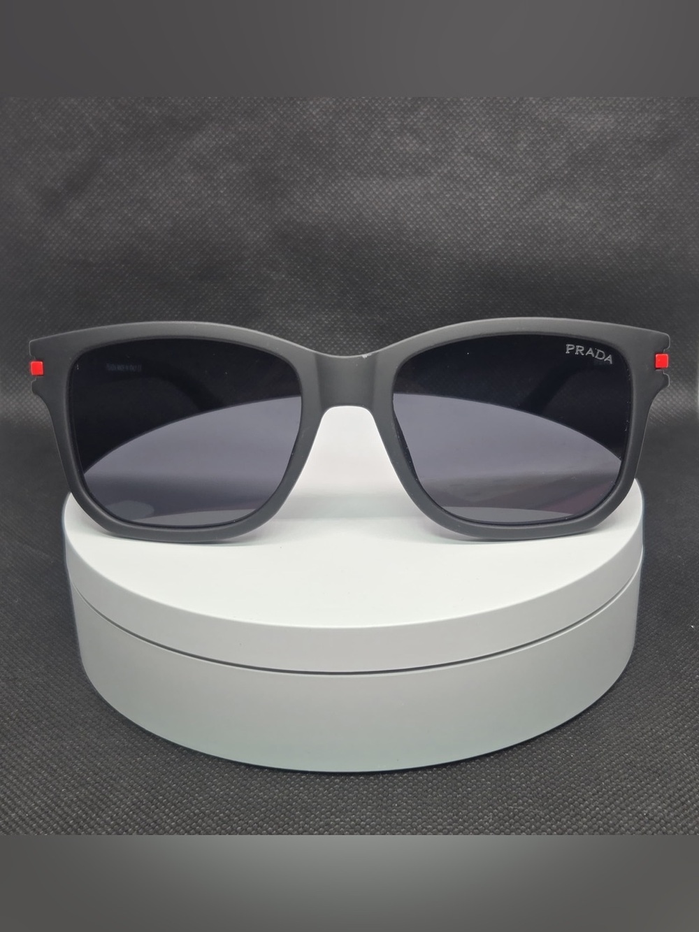 Prada Men’s Matte Black Sunglasses with Dark Gray Lenses